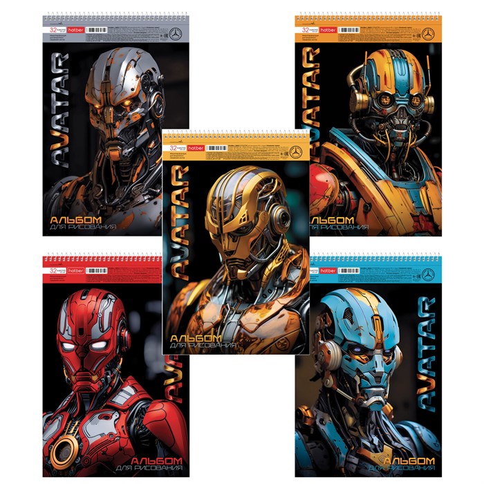 Альбом для рисования А4 32 л., спираль, металлизированный картон, выборочный лак, HATBER, 198х300 мм, "Avatar" (5 видов), 085221, 32А4мтлВсп 107400