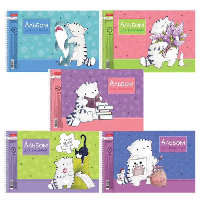 Альбом для рисования А4 32 л., спираль, обл. картон, HATBER, 198х300 мм, "Приключения кота Пирожка" (5 вид), 079775, 32А4Всп 107401