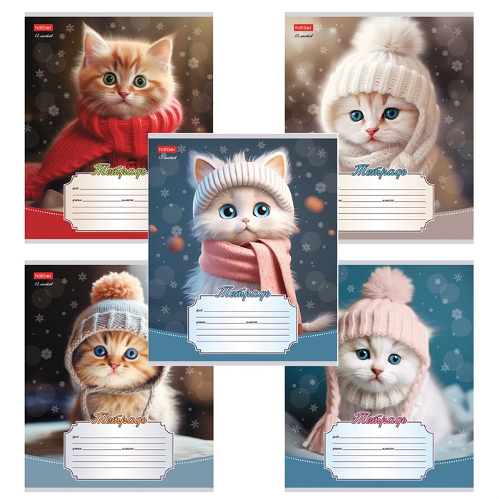 Тетрадь 12л. HATBER линия, обложка картон, Уютные котики (микс в спайке), 12Т5В2 107432