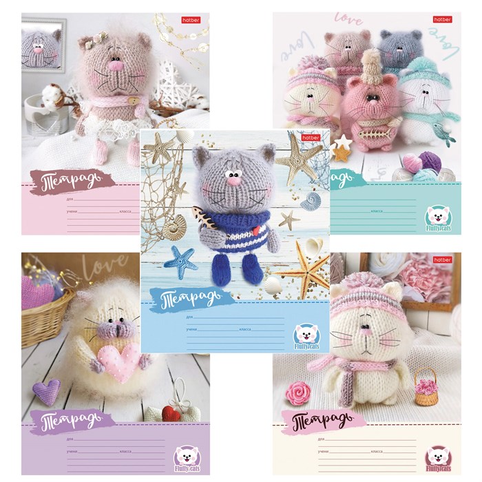 Тетрадь 12 л., HATBER узкая линия, обложка картон, "Уютные котики" (микс в спайке), 075154, 12Т5В7 107433