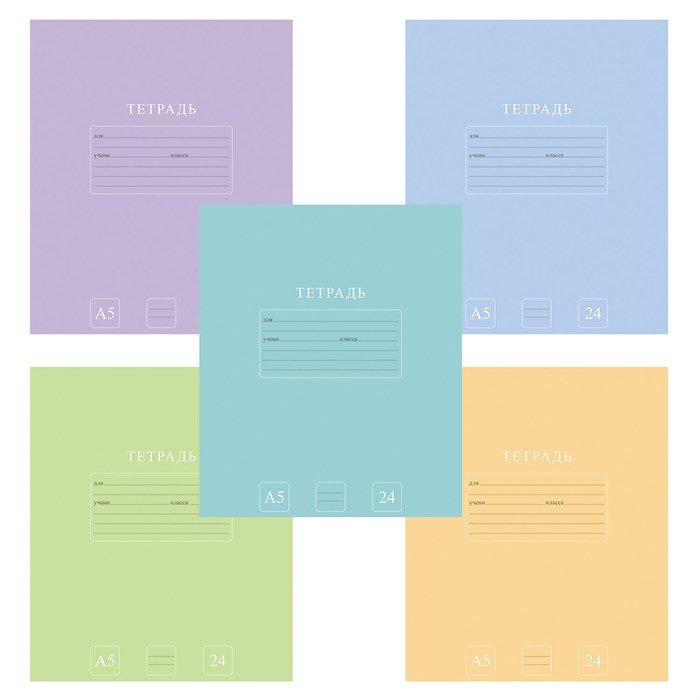 Тетрадь 24 л., HATBER-ECO линия, офсет №2 ЭКОНОМ, обложка картон, PUREcolour (микс в спайке), 092113, 24Т5C2 107480