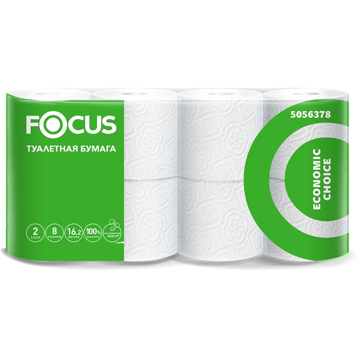 Бумага туалетная, спайка 8 шт., 2-слойная (8х16,2 м) Focus Economic Choice, белая, 5056378 112143