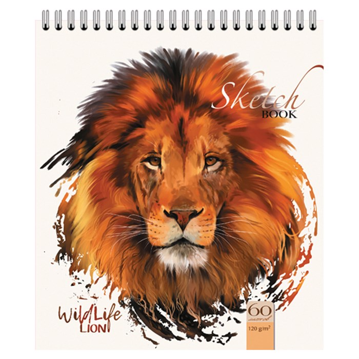 Скетчбук, белая бумага 120 г/м2, 170х195 мм, 60 л., гребень, фольга, выборочный твин лак, "Лев", 99488 113770