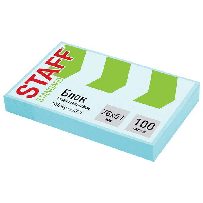 Блок самоклеящийся (стикеры) STAFF STANDARD, ПАСТЕЛЬНЫЙ 76х51 мм, голубой, 100 листов, 116582 116582