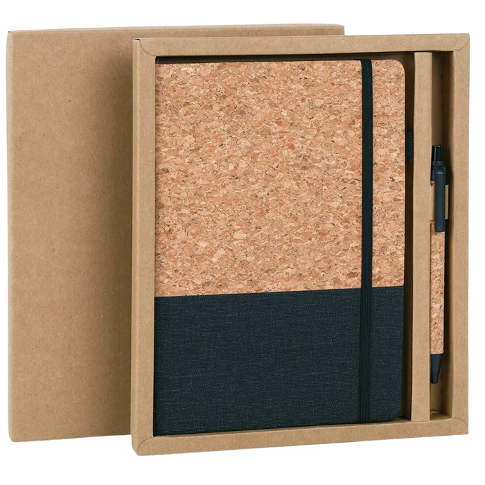 Блокнот в наборе с ручкой А5, 145х213 мм, BRAUBERG "Cork", под кожу, ЭКО обложка, 80 листов, черный, 116865 116865