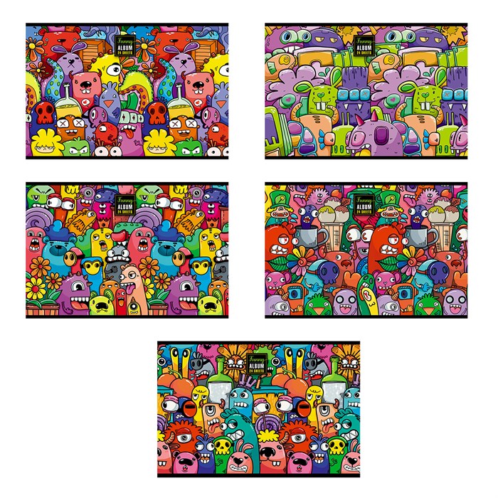 Альбом для рисования А4 24 л., скоба, TWIN-лак, ПЗБМ, 205х295 мм, "Куча Монстров" (микс в спайке), 44055 117610