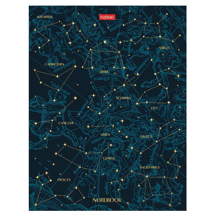 Блокнот А5 167х216 мм, 80 л., твёрдый, клетка, матовая ламинация, блок 5 цв., HATBER, "Яркие созвездия", 085257, 80ББ5лофВ130979 117637