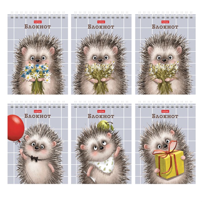 Блокнот МАЛЫЙ ФОРМАТ А6, 40 л., гребень, картон, клетка, HATBER, "Хорошо быть ёжиком", 080472, 40Б6В1гр 117647