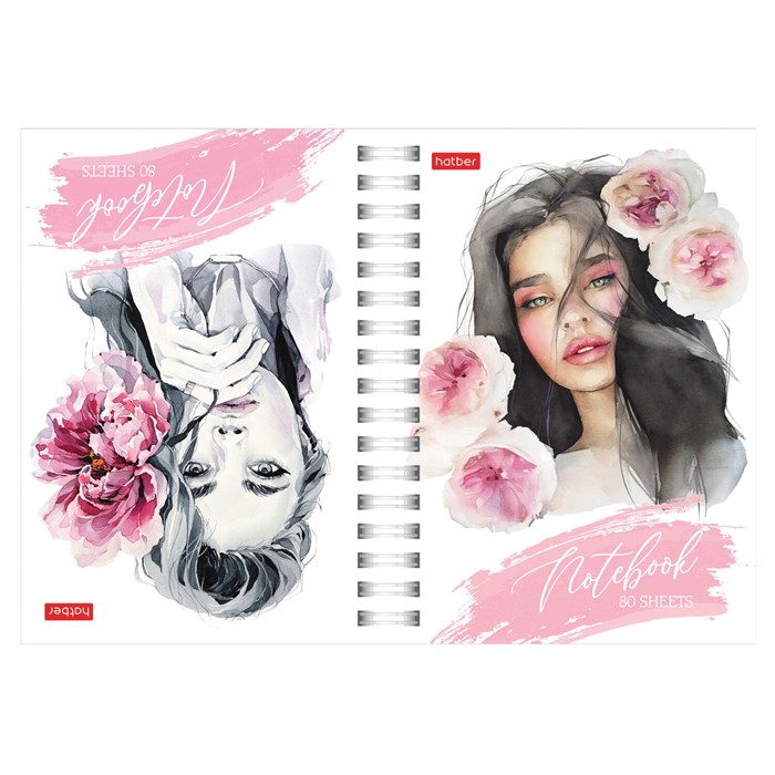 Блокнот МАЛЫЙ ФОРМАТ А6, 80 л., гребень, твердый картон, клетка 2 цв., HATBER, "Чарующая нежность", 082843, 80ЗКтд6В1гр_30 117670