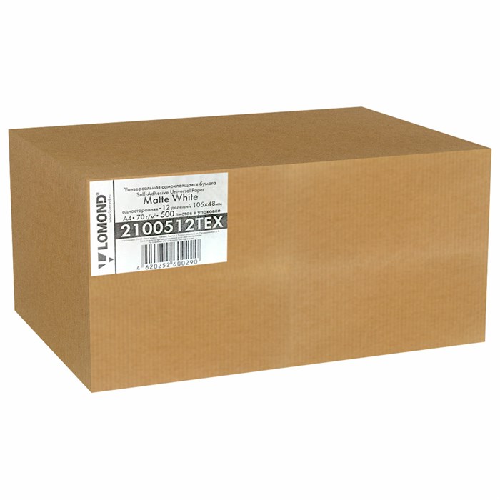 Этикетка самоклеящаяся 105х48 мм, 12 этикеток, белая, 70 г/м2, 500 л., LOMOND, 2100512ТЕХ 117698