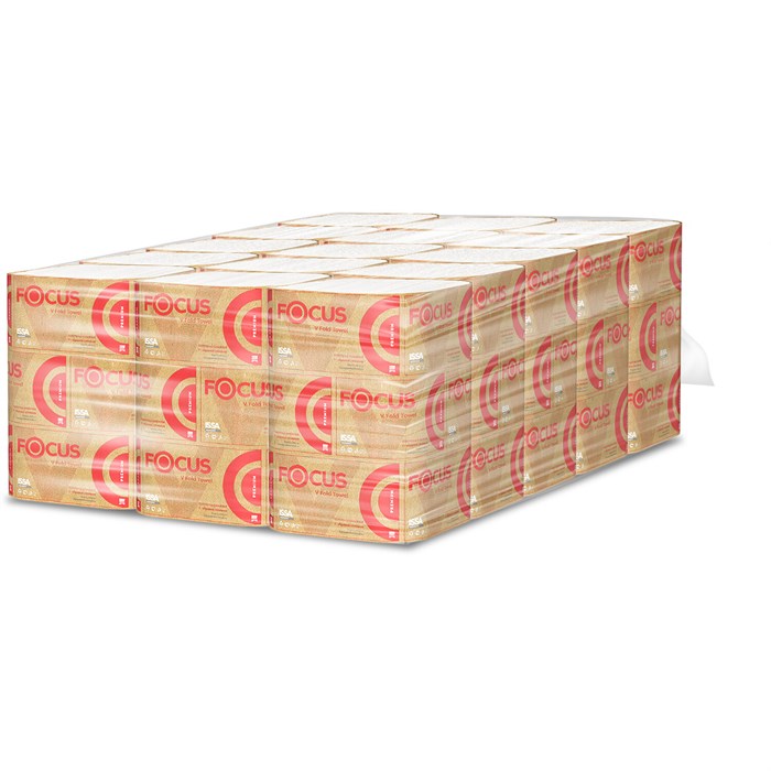 Полотенца бумажные 200 шт., FOCUS (Система H3) Premium, 2-слойные, белые, КОМПЛЕКТ 15 пачек, 23х23 см, V-сложение, 5083739 118580