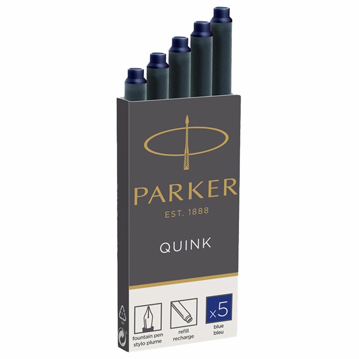 Картриджи чернильные PARKER "Cartridge Quink", КОМПЛЕКТ 5 штук, блистер, синие, 1950403 144349