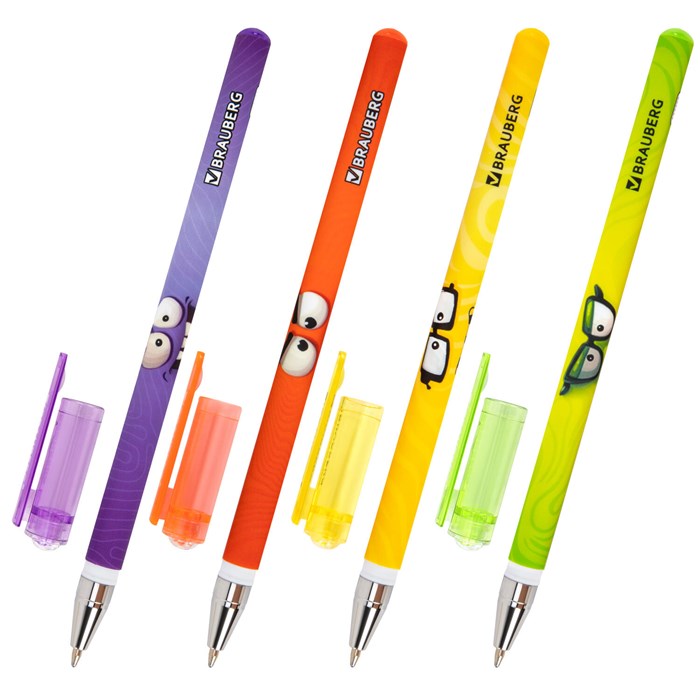 Ручка шариковая с принтом BRAUBERG "МОНСТРИКИ", СИНЯЯ, SOFT TOUCH покрытие, узел 0,7 мм, линия письма 0,35 мм, 144482 144482