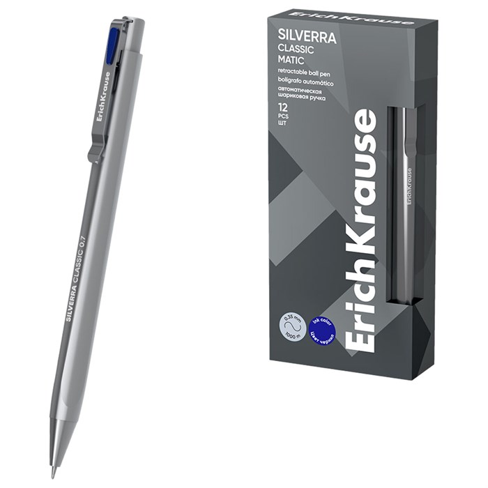 Ручка шариковая автоматическая ERICH KRAUSE "Silverra Matic Classic", СИНЯЯ, линия 0,35 мм, 63132 144577
