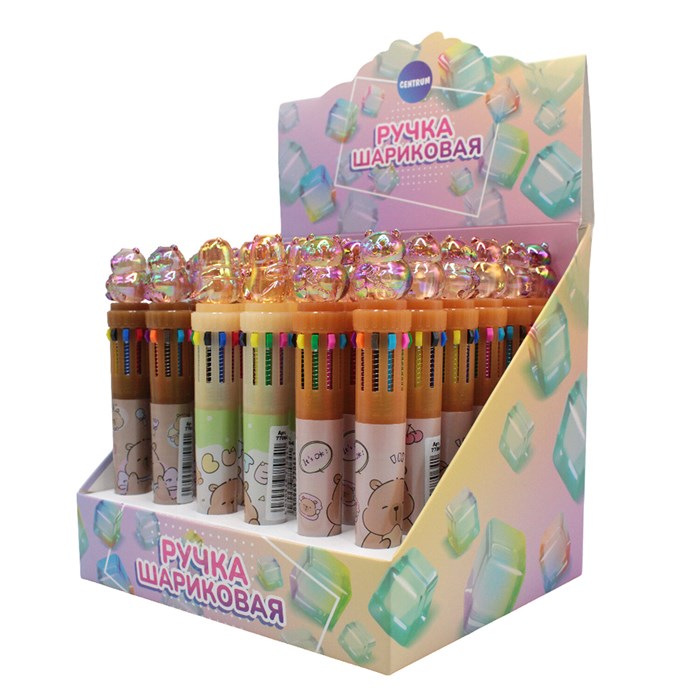 Ручка многоцветная с топпером шариковая 10 ЦВЕТОВ "Капибара", ассорти, линия 0,5 мм, 77427 144582