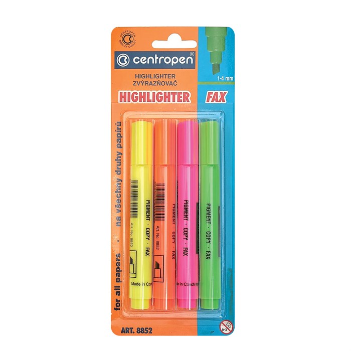 Текстовыделители CENTROPEN НАБОР 4 ЦВЕТА, с клипом, линия 1-4,6 мм, 488520403 151121