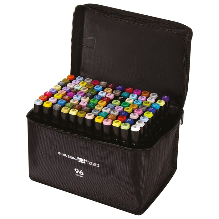 Маркеры для скетчинга двусторонние BRAUBERG ART DEBUT "BLACK", НАБОР 96 шт., текстильный чехол, 152133 152133
