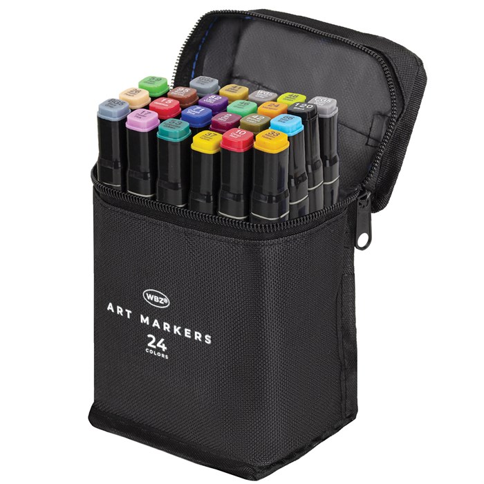 Маркеры для скетчинга двусторонние, НАБОР 24 шт., базовые цвета, в чехле, WBZ (ВБЗ), 152571 152571