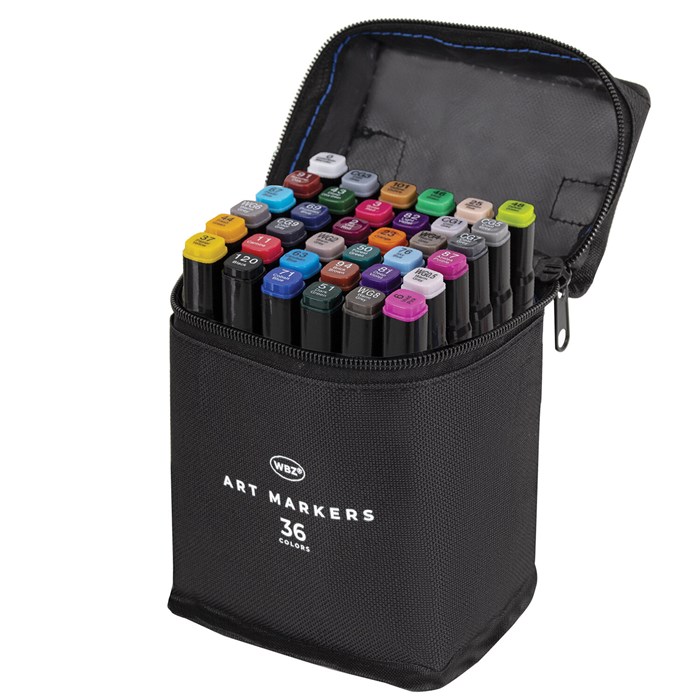 Маркеры для скетчинга двусторонние, НАБОР 36 шт., текстильный чехол, WBZ (ВБЗ), 152572 152572