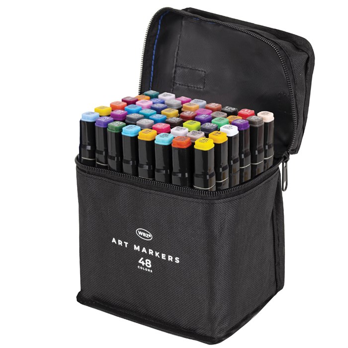 Маркеры для скетчинга двусторонние, НАБОР 48 шт., текстильный чехол, WBZ (ВБЗ), 152573 152573