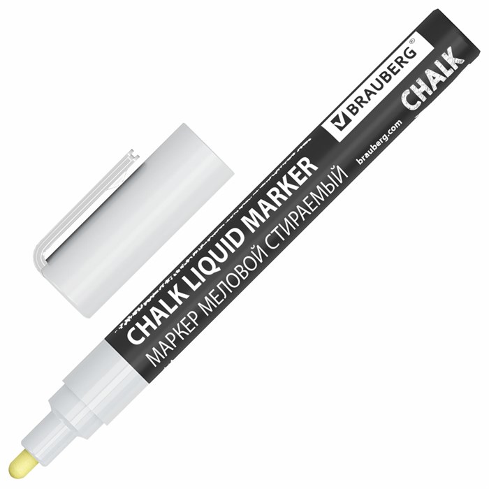 Маркер меловой CHALK LIQUID MARKER, БЕЛЫЙ, 3 мм, стираемый, BRAUBERG "CHALK", 152585 152585