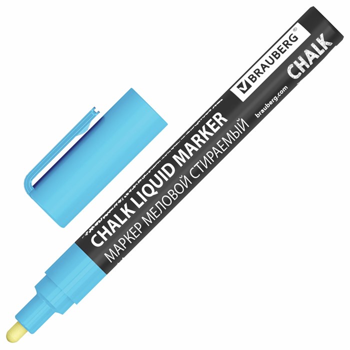 Маркер меловой CHALK LIQUID MARKER, СИНИЙ, 3 мм, стираемый, BRAUBERG "CHALK", 152592 152592