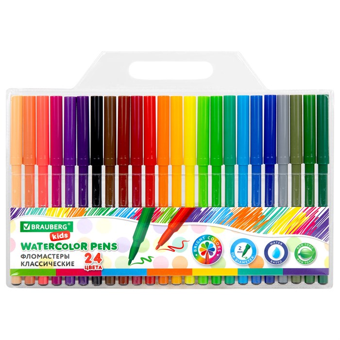 Фломастеры BRAUBERG KIDS КЛАССИЧЕСКИЕ 24 цвета, вентилируемый колпачок, ПВХ-упаковка, 152602 152602