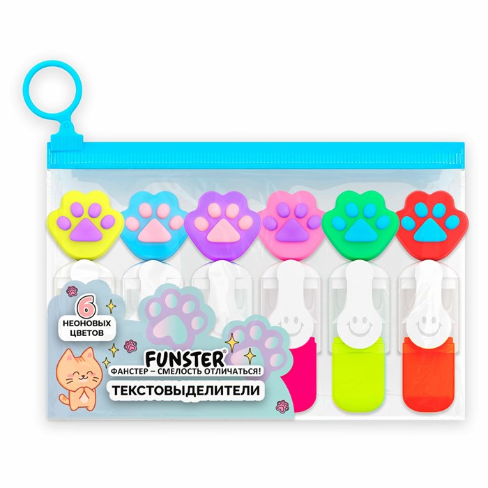 Набор текстовыделителей с топперами 6 ЦВЕТОВ НЕОН, "ЛАПКИ", линия 1-4 мм, FUNSTER (ФАНСТЕР), 152645 152645