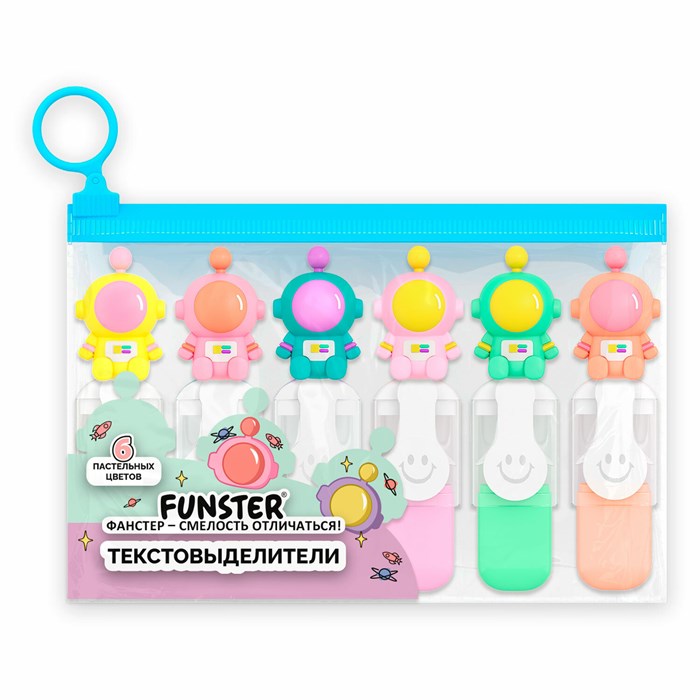 Набор текстовыделителей с топперами 6 ЦВЕТОВ ПАСТЕЛЬ, "КОСМО", линия 1-4 мм, FUNSTER (ФАНСТЕР), 152654 152654