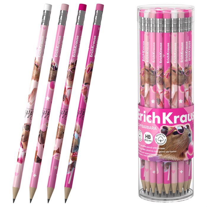Карандаш чернографитный с ластиком ERICH KRAUSE "CapyBarbara", НВ, 62771 182140