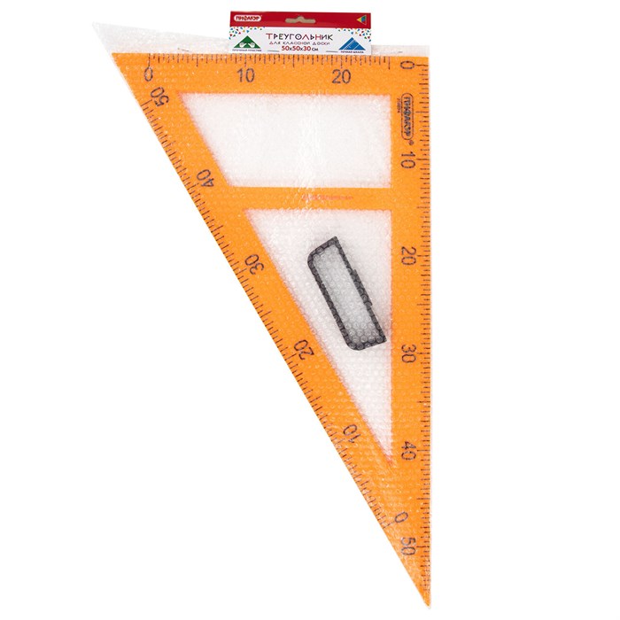 Треугольник прямоугольный для классной доски, пластиковый 50х30х50 см, с держателем, ПИФАГОР, 210874 210874