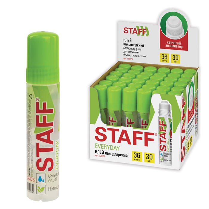 Клей канцелярский STAFF EVERYDAY 30 мл, сетчатый аппликатор, 228476 228476