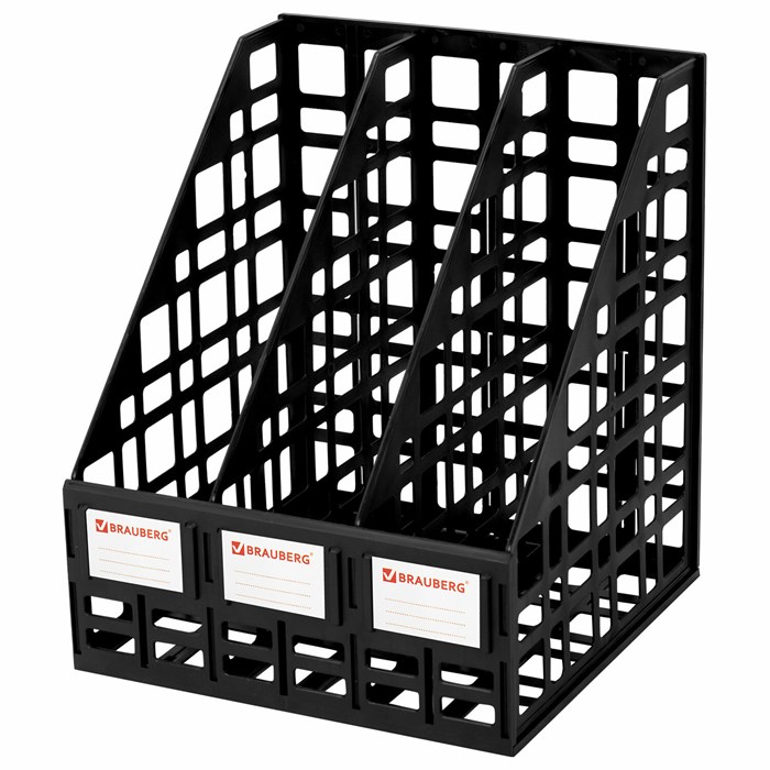 Лоток вертикальный для бумаг BRAUBERG "ULTRA", 240 мм, 3 отделения, сетчатый, сборный, черный, 238249 238249