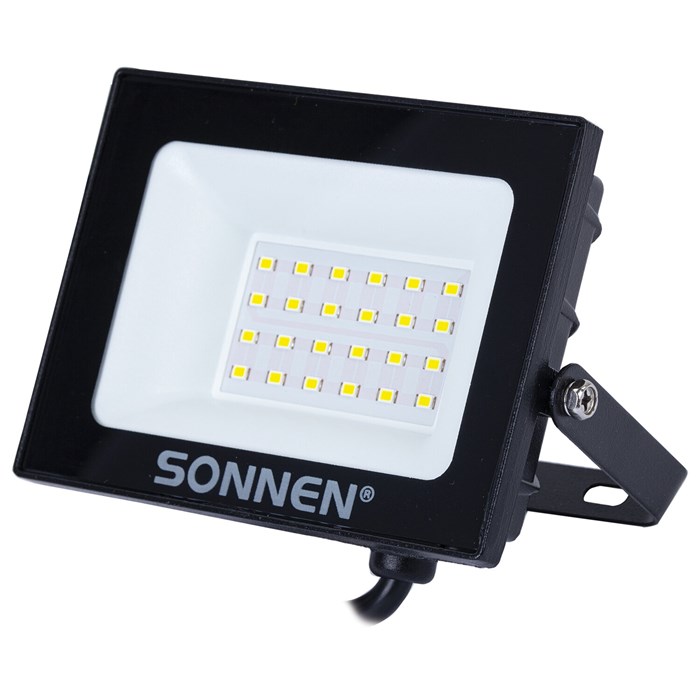 Прожектор светодиодный 20 Вт, 6500 К, 1600 Лм, 20 м2, IP65, 122x84x26 мм, черный, SONNEN, 238412 238412