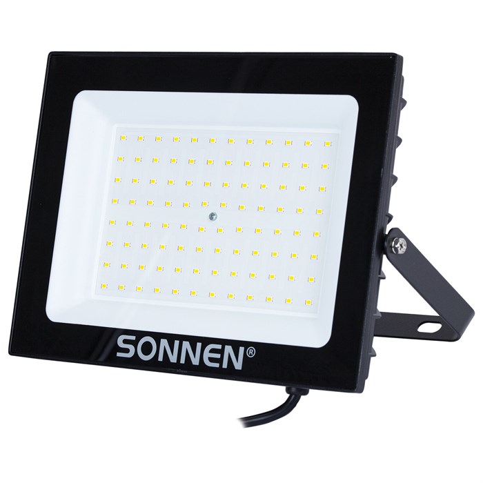Прожектор светодиодный 100 Вт, 6500 К, 8000 Лм, 100 м2, IP65, 250x178x27 мм, черный, SONNEN, 238415 238415