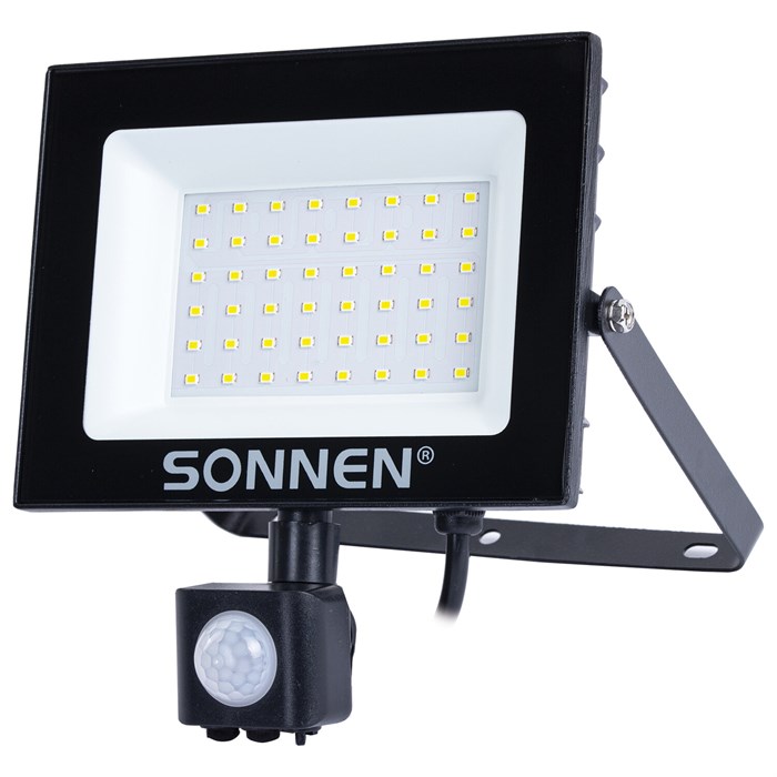 Прожектор светодиодный с датчиком движения 50 Вт, 6500 К, 4000 Лм, 50 м2, IP65, 187х176х51 мм, черный, SONNEN, 238418 238418