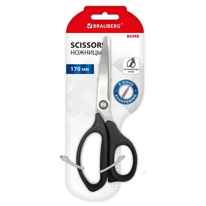 Ножницы BRAUBERG "BOMB", 170 мм, графитовый цвет, 2-х сторонняя заточка, эргономичные, 238857 238857