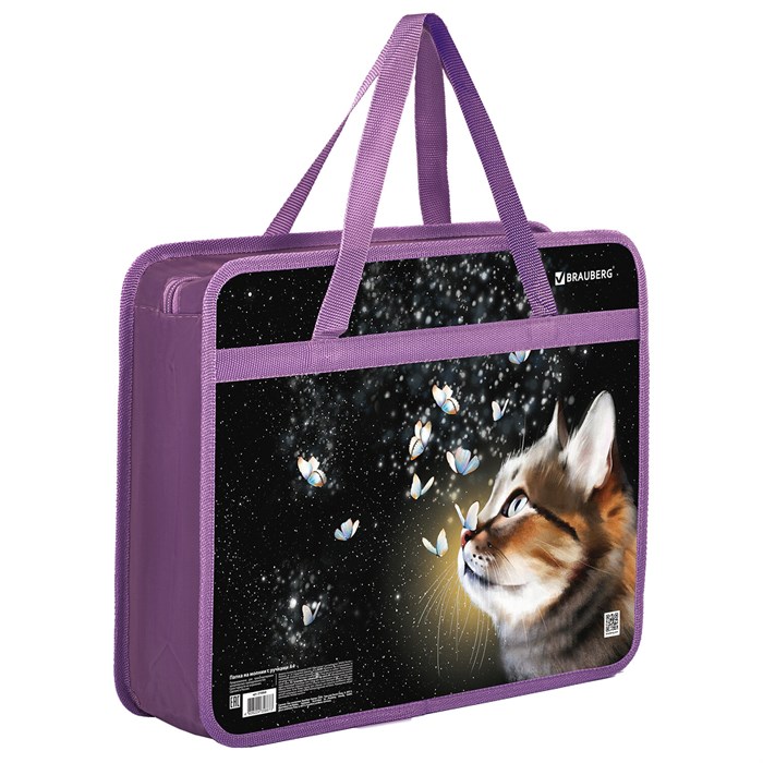 Папка на молнии с ручками BRAUBERG А4, 1 отделение, пластик, 80 мм, "Dream cat", 270868 270868