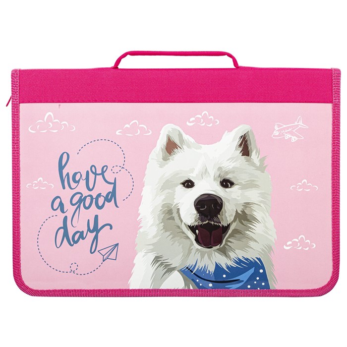 Папка для труда на молнии BRAUBERG А4 с ручкой, 1 отделение, картон, органайзер, "Samoyed", 270989 270989