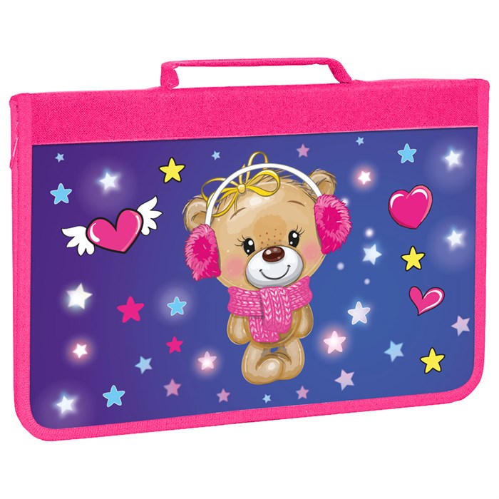 Папка для труда на молнии BRAUBERG А4 с ручкой, 1 отделение, картон, органайзер, "Smiling bear", 270990 270990