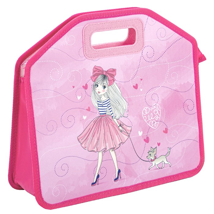 Папка-сумка ЮНЛАНДИЯ, 1 отделение, фетровые ручки, 34х30х11 см, "Girl and dog", 270997 270997