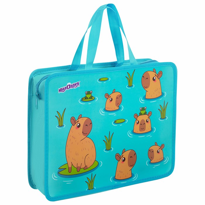 Папка на молнии с ручками ЮНЛАНДИЯ А4, 1 отделение, пластик, 80 мм, "Capy time", 272154 272154