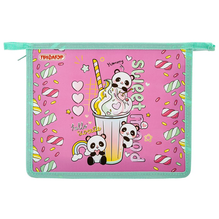 Папка для тетрадей ПИФАГОР А5, 1 отделение, пластик, на молнии, Sweet mood, 272193 272193