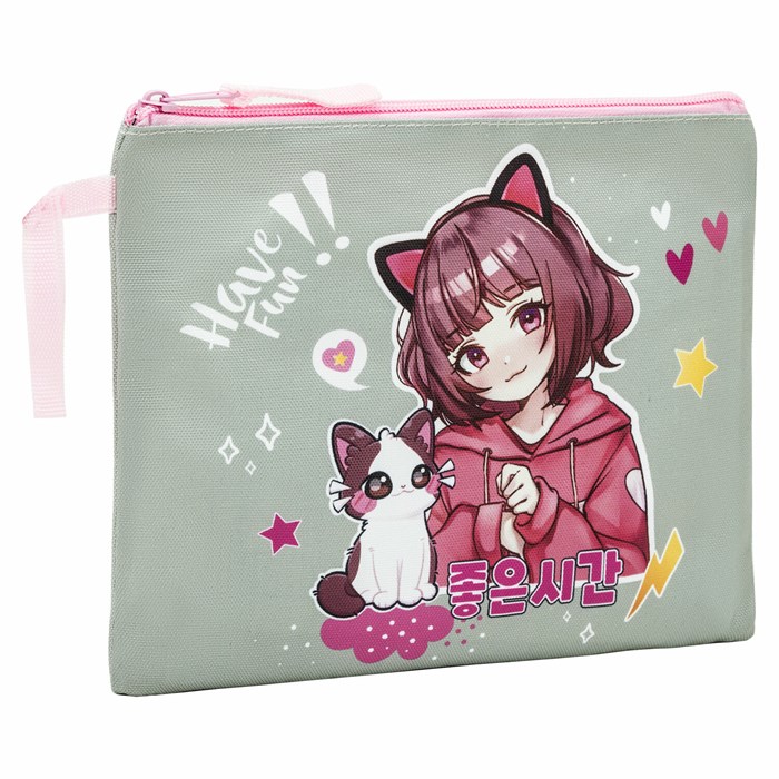 Папка для тетрадей BRAUBERG А5, 1 отделение, полиэстер, на молнии, с ручкой, "Anime friends", 272202 272202