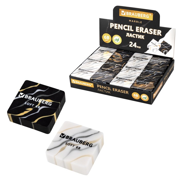 Ластик BRAUBERG "MARBLE", 34х34х11 мм, квадратный, экологичный ПВХ, ассорти, 272726 272726