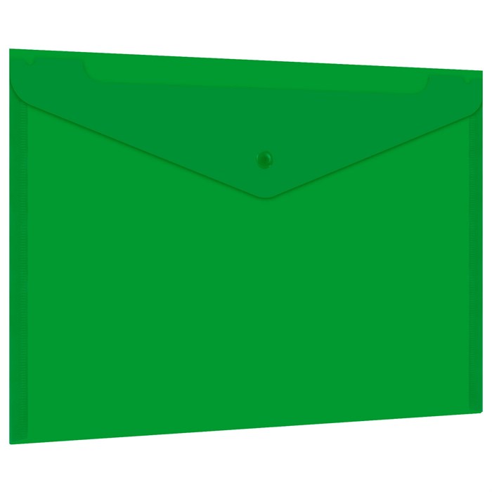 Папка-конверт с кнопкой прозрачная А4 BRAUBERG UNIVERSAL, до 100 листов, зеленая, 0,15 мм, 273074 273074