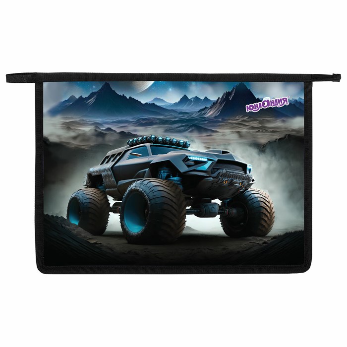 Папка для тетрадей ЮНЛАНДИЯ А4, 1 отделение, пластик, на молнии, "Space driver", 273352 273352