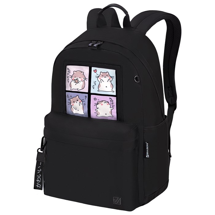 Рюкзак BRAUBERG FASHION CITY универсальный, карман-антивор, "Hamsters", черный, 44х31х16 см, 273840 273840