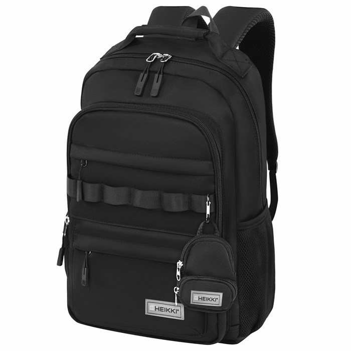Рюкзак HEIKKI FUSION (ХЕЙКИ) универсальный, 2 отделения, отделение для ноутбука, c КОШЕЛЬКОМ, черный, 44х31х14 см, 273866 273866