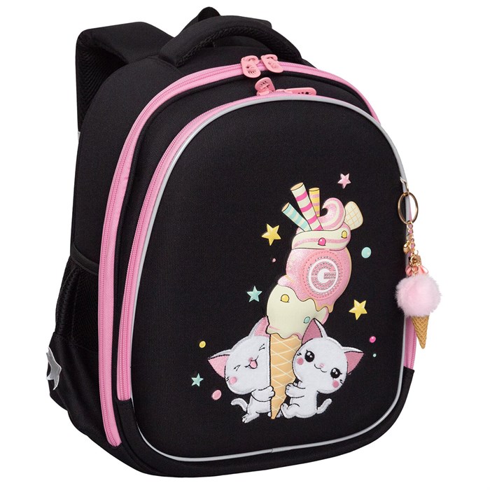 Ранец GRIZZLY анатомическая спинка, c брелоком, для девочек, "YUMMY", 36х28х20 см, RAz-586-14/1 274148